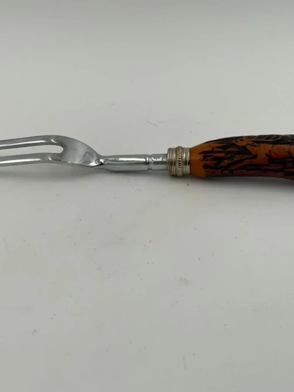 Vintage Meat Serving Fork Carved Deer in the Bakelite Handle Made In Japan
